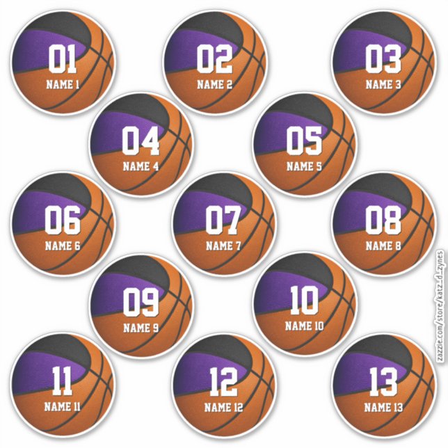 Sticker ensemble violet noir de 13 enfants de basket (Devant)