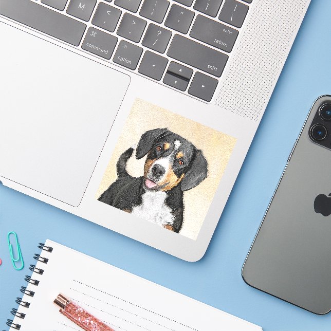 Sticker Entlebucher Mountain Dog Painting Original Chien A (Ordinateur portable avec iPhone)