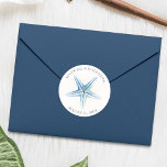 Sticker Envelope Seal, Blue Starfish Beach Wedding<br><div class="desc">Stickers de mariage personnalisé Starfish Beach avec le nom de la mariée et du marié et la date du mariage présente une réplique de mon oeuvre originale aquarelle dans les tons bleus. Correspondance Papeterie océanique, Invitations de douche nuptiale, Enregistrer les cartes de date, Cartes de voeux pour être demandé, Cartes...</div>