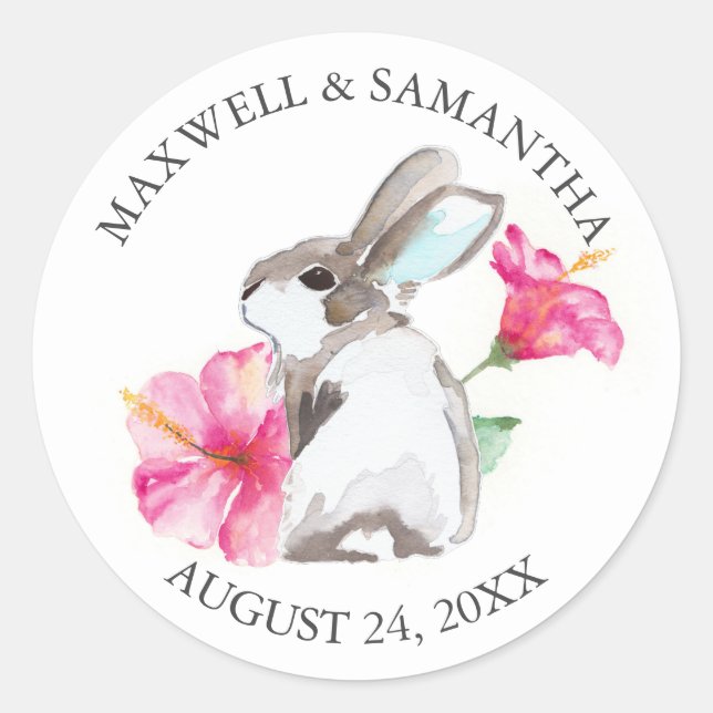 Sticker Enveloppe, Lapin Rose Floral (Devant)