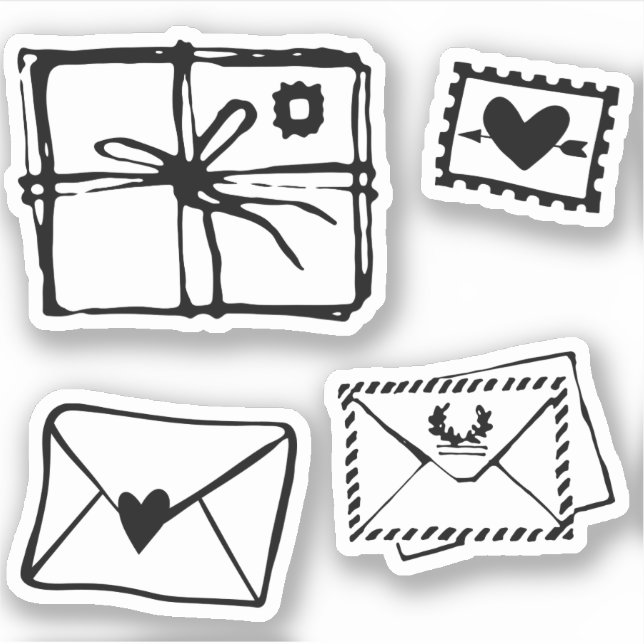 Sticker Enveloppe lettre d'amour timbre coeur swak kiss pa (Devant)