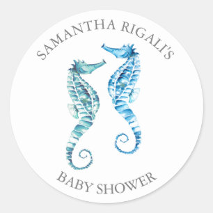 Sticker Enveloppe Seal, Baby shower Blue Seahorse