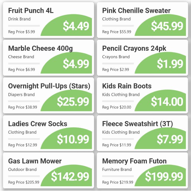 Sticker Épicerie au détail verte - Prix des produits (Devant)