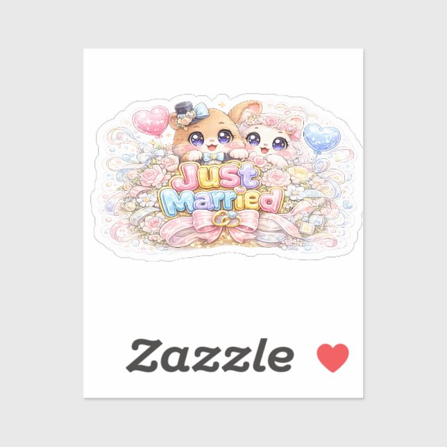 Sticker Épinglette Pastel Animaux Couple Mariés Kawaii Mig (Feuille)