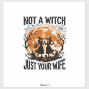 Sticker Épouse drôle Halloween Vintage Sorcière Lune Desig