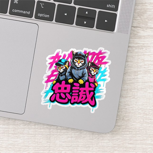 Sticker Équipage de Chat Japonais Cool - Pour Ordinateurs  (Détail)