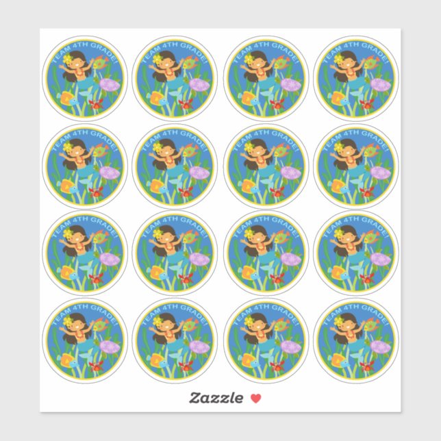 Sticker Équipe 4e année ! Sirène et tortue de mer (Feuille)