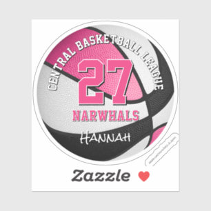 Sticker équipe de basket-ball rose noir couleurs filles no