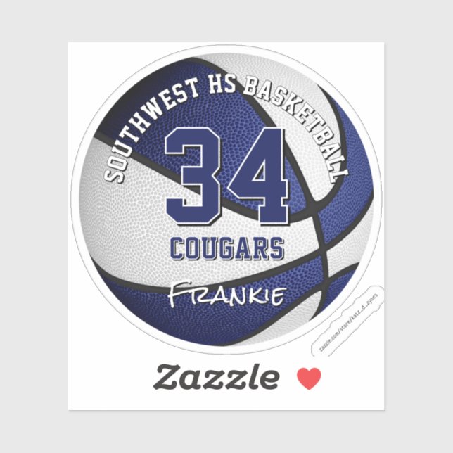 Sticker équipe de basket couleurs enfants nom bleu blanc (Feuille)