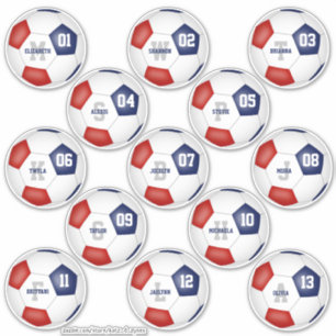 Sticker équipe de football bleu rouge couleurs 13 joueurs