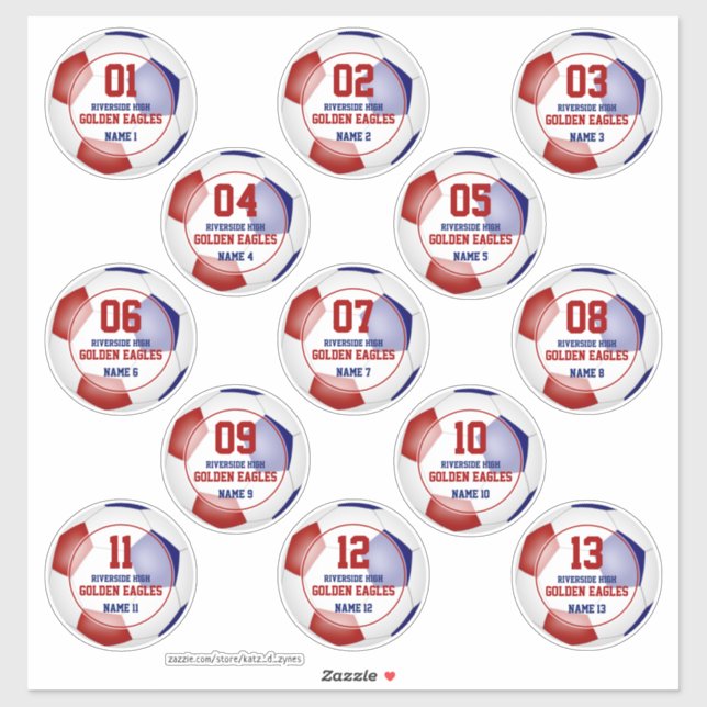 Sticker équipe de football bleu rouge couleurs jeu de 13 p (Feuille)