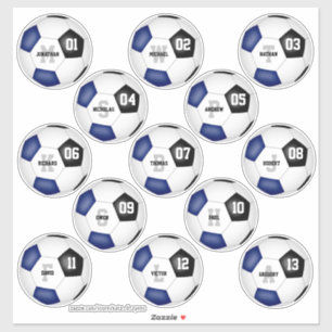 Sticker équipe de football noir bleu couleurs 13 joueurs n