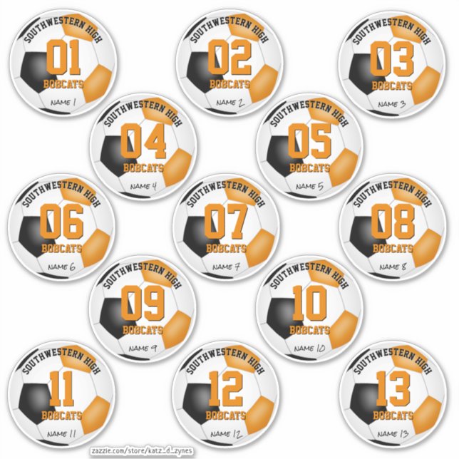 Sticker équipe de football noir orange faveurs jeu de 13 (Devant)