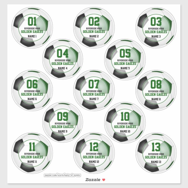 Sticker équipe de football noir vert couleurs jeu de 13 su (Feuille)