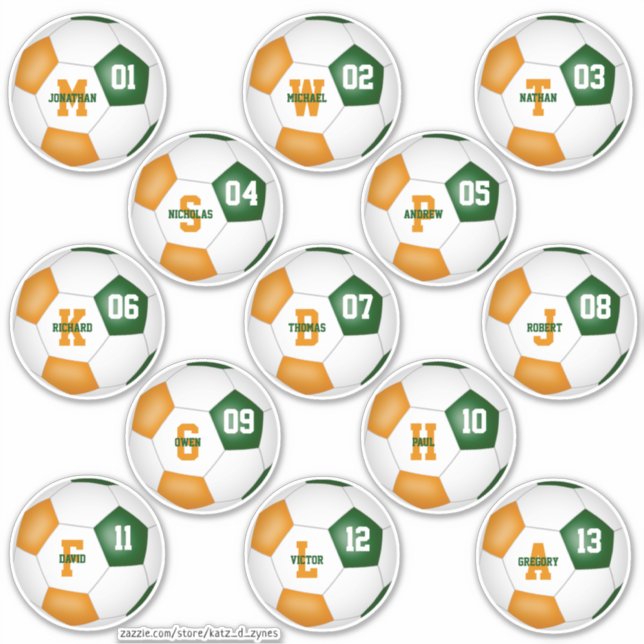 Sticker équipe de football personnalisée en orange vert (Devant)