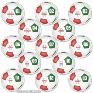 Sticker équipe de football rouge vert 13 personnalisée