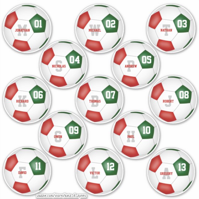 Sticker équipe de football rouge vert 13 personnalisée (Devant)