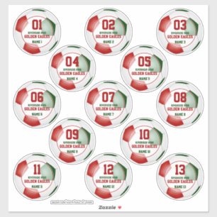 Sticker équipe de football rouge vert couleurs jeu de 13 s