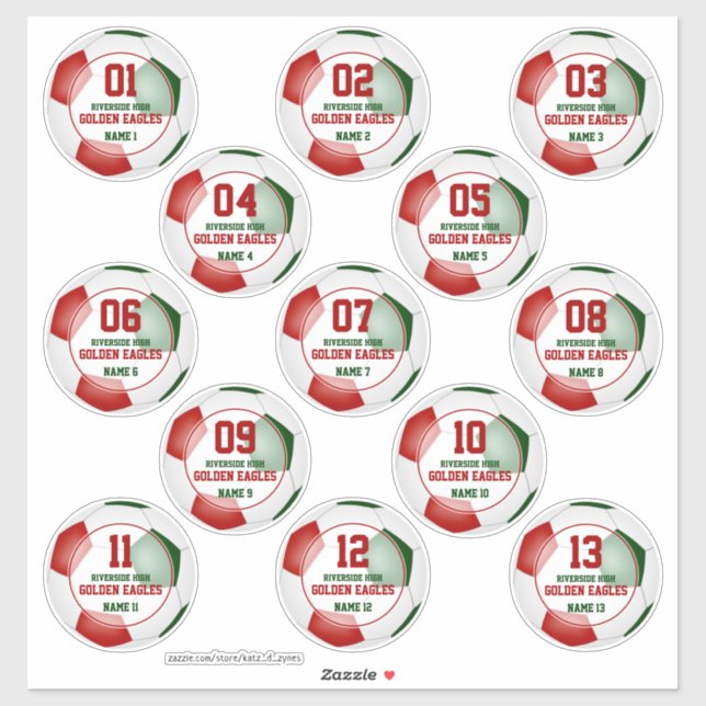 Sticker équipe de football rouge vert couleurs jeu de 13 s (Feuille)