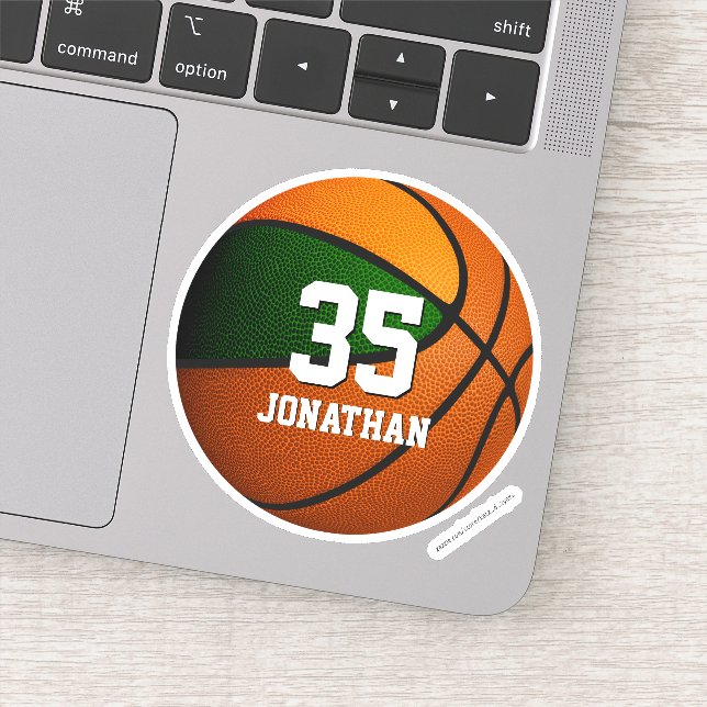 Sticker équipe de garçons vert orange couleurs basketball (Détail)