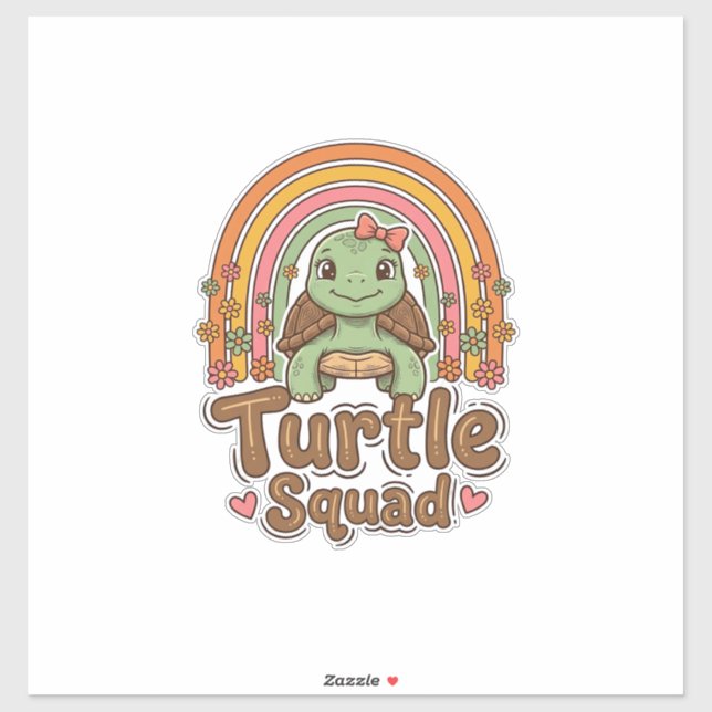 Sticker Équipe de tortue mignonne dessin vectoriel floral  (Feuille)