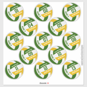 Sticker équipe de volley-ball en or vert couleurs joueurs