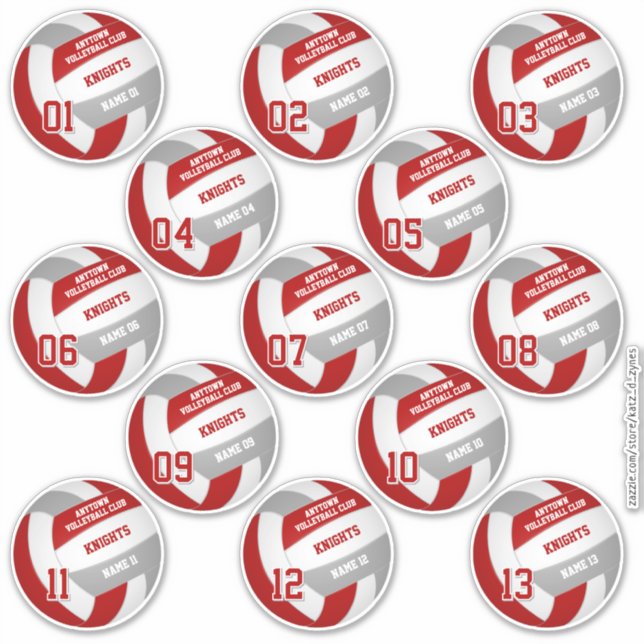 Sticker équipe de volley-ball jeu de 13 gris rouge (Devant)