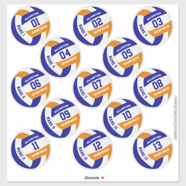 Sticker équipe de volley-ball orange bleu couleurs joueurs (Feuille)