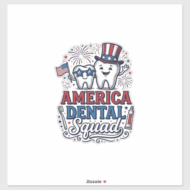 Sticker Équipe dentaire américaine dessin vectoriel de den (Feuille)