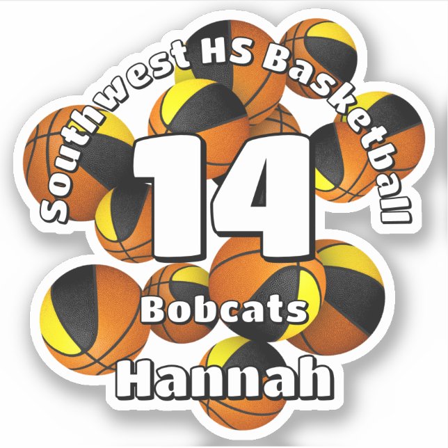 Sticker équipe d'or noir couleurs basket-ball enfants nom  (Devant)