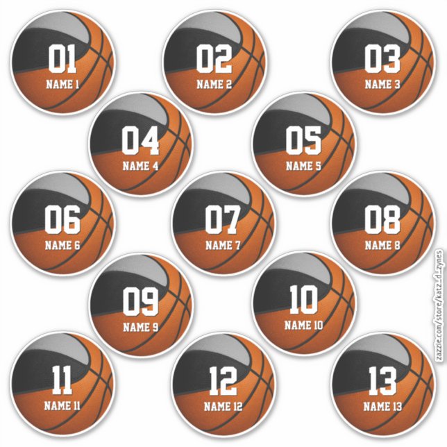Sticker équipe noire gris couleurs basketball 13 joueurs (Devant)