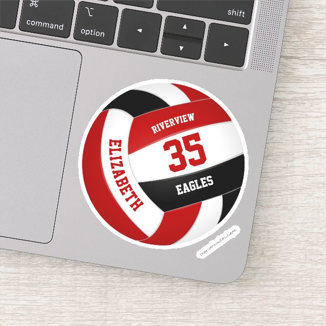 Sticker équipe noire rouge couleurs filles garçons volley- (Détail)