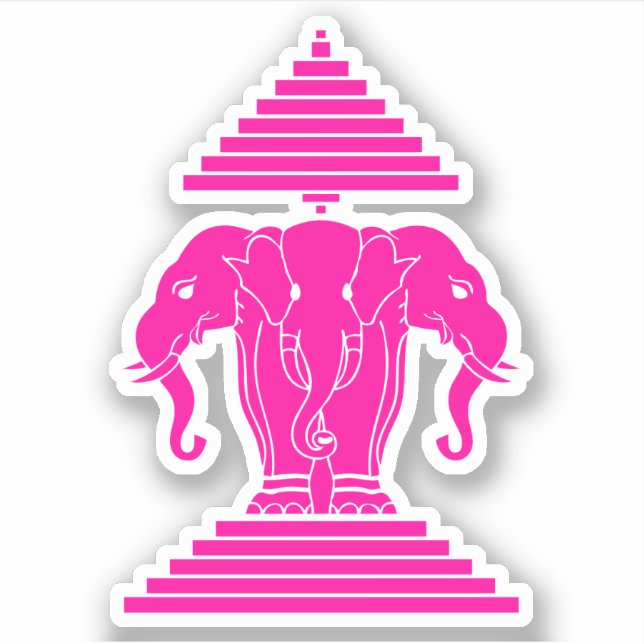 Sticker Erawan rose Trois éléphant en tête Lao / Laos Drap (Devant)