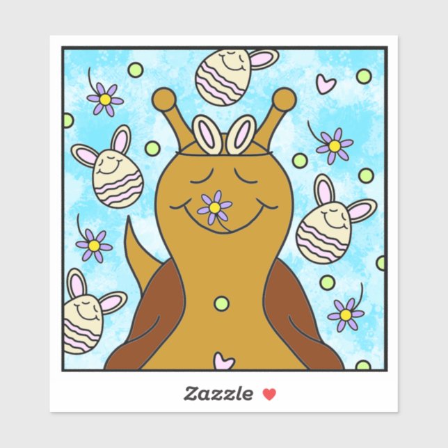 Sticker Escargot Mignon Avec Œufs de Lapin Envoyant des So (Feuille)