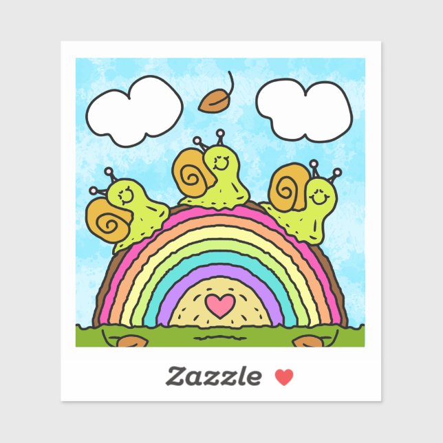 Sticker Escargots verts mignons traversant un rondin arc-e (Feuille)