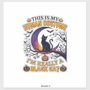 Sticker Est Costume Humain Chat Noir Halloween Lune_1