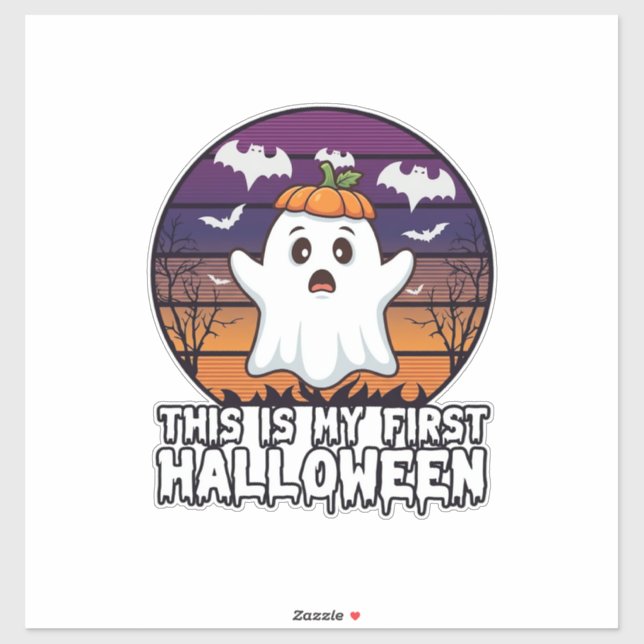 Sticker Est Premier Fantôme de Halloween Citrouille Chapea (Feuille)
