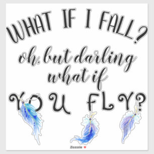 Sticker Et si je tombe Aquarelle Volée Bleu Plumes pourpre