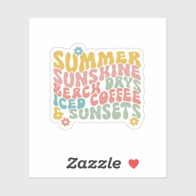 Sticker Été Dit Plage Rétro Couchers de soleil de café gla (Feuille)