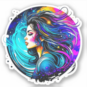 Sticker Ethéal Mystique Belle Femme Colorful Ai Art