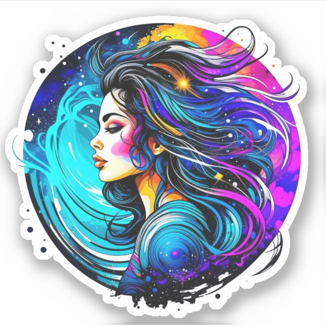 Sticker Ethéal Mystique Belle Femme Colorful Ai Art (Devant)