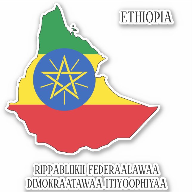 Sticker Ethiopie Drapeau Charme Carte Patriotique (Devant)