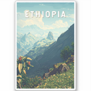 Sticker Ethiopie Illustration Voyage Art Vintage