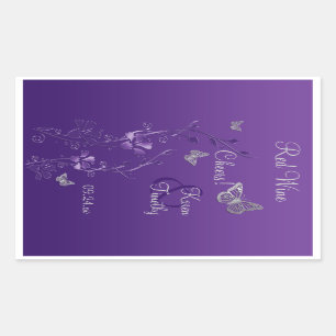 Sticker Étiquette à vin floral à papillon mauve et