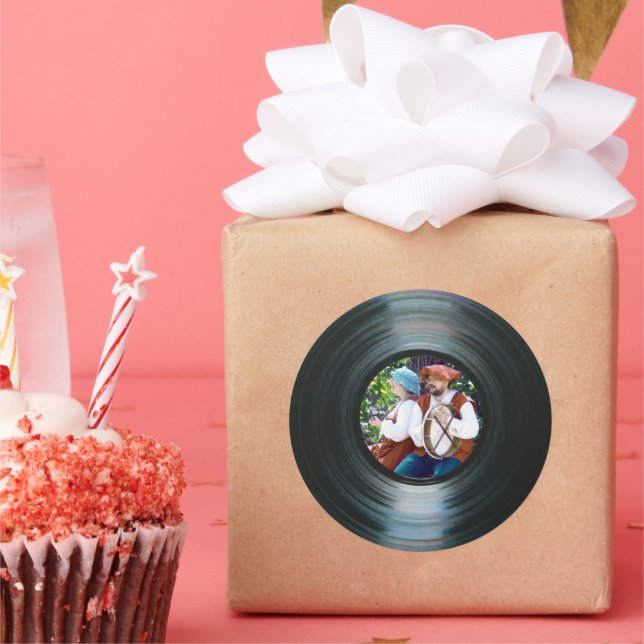 Sticker Étiquette Black Vinyl Music et votre photo (Fête)