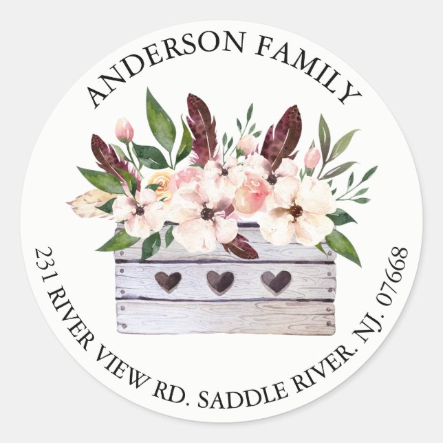 Sticker Étiquette de adresse Boho Floral Flower Bo (Devant)