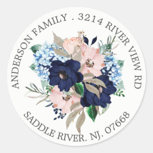 Sticker Étiquette de adresse floral Navy & Blush
