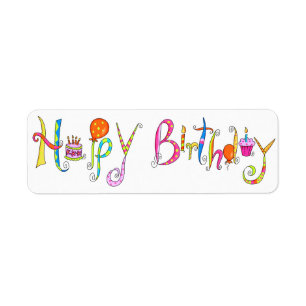Sticker Étiquette de adresse White Happy Birthday