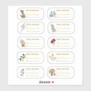 Sticker Étiquette de Noël Floral & Gold 10 pc