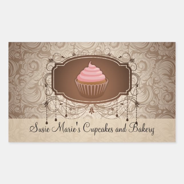 Sticker Étiquette Glamor Mocha Damask Cupcake (Devant)
